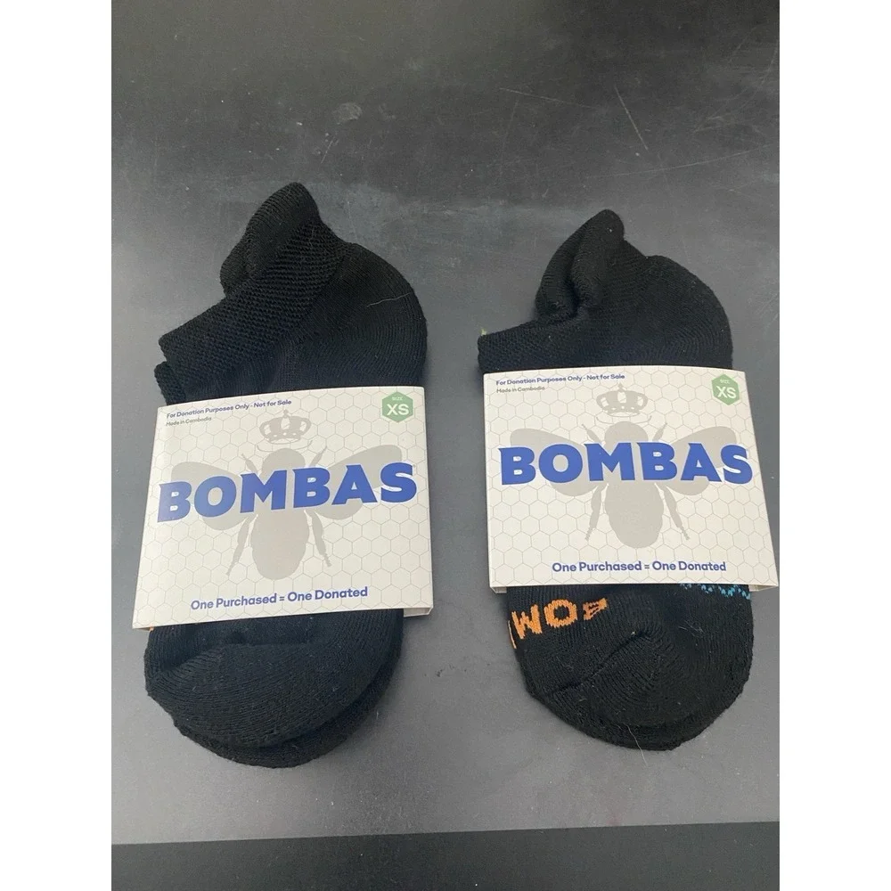 Bombas Ankle Socks Black Womens XS 2 Pair Pack Cushion / Arch Support